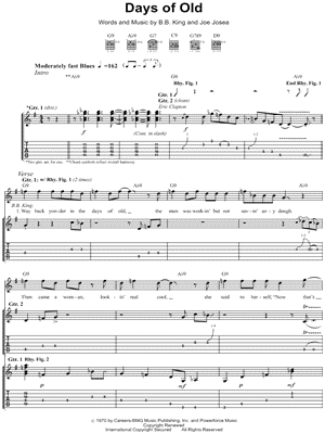 Days of Old by B.B. King - Sheet Music