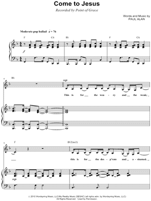 Come To Jesus by Point of Grace - Sheet Music