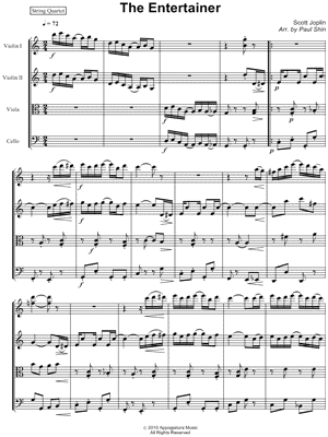 The Entertainer - Score (String Quartet) by Scott Joplin - Sheet Music