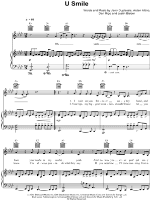 U Smile by Justin Bieber - Sheet Music