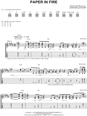 Paper In Fire by John Mellencamp - Sheet Music