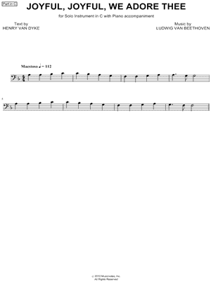 Joyful, Joyful, We Adore Thee - Bass Clef Instrument