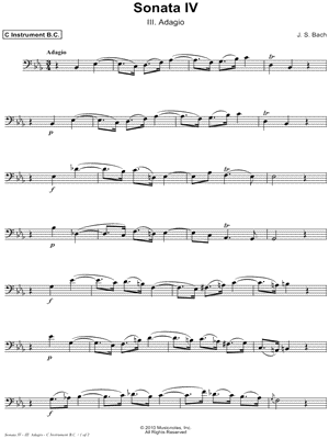 Sonata IV, BWV 1017: III. Adagio - Bass Clef Instrument