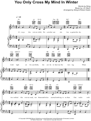 You Only Cross My Mind In Winter by Sting - Sheet Music