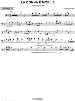 La Donna è Mobile - Bass Clef Instrument