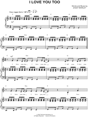 I Love You Too by Ziggy Marley - Sheet Music