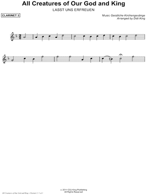 All Creatures of Our God and King - Clarinet 3 (Clarinet Quartet)