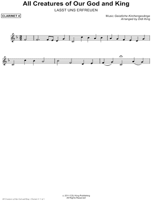 All Creatures of Our God and King - Clarinet 4 (Clarinet Quartet)
