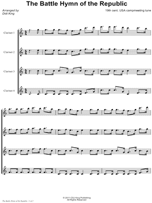 Battle Hymn of the Republic - Clarinet Quartet Score