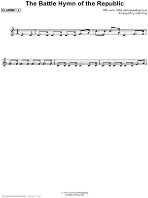 Battle Hymn of the Republic - Clarinet 4 (Clarinet Quartet)