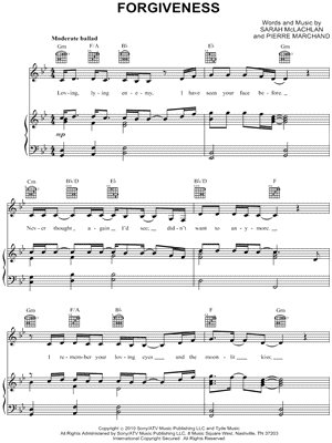 Forgiveness by Sarah McLachlan - Sheet Music