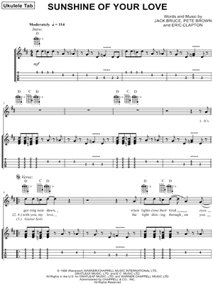 Sunshine of Your Love by Cream - Sheet Music