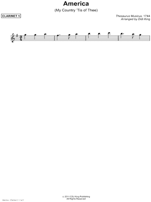 America (My Country 'Tis of Thee) - Clarinet Part 1 (Clarinet Quartet)