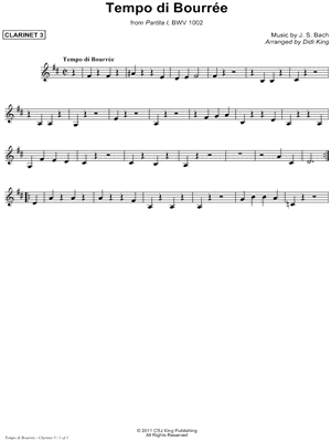 Bourrée, from Sonata II, BWV 1003 - Clarinet 3 (Clarinet Quartet)