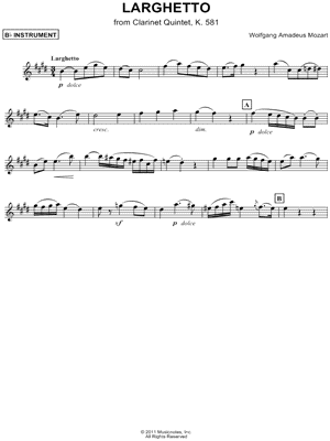 Larghetto from Clarinet Quintet, K. 581 - Bb Instrument