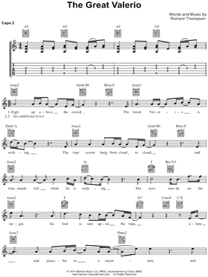 The Great Valerio by Richard Thompson - Sheet Music