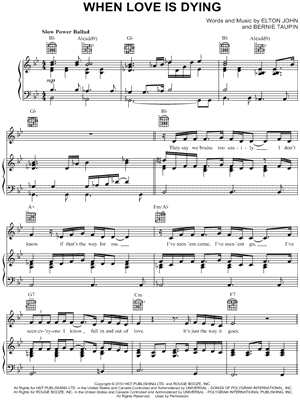When Love Is Dying by Elton John - Sheet Music