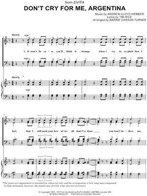 Don't Cry for Me, Argentina