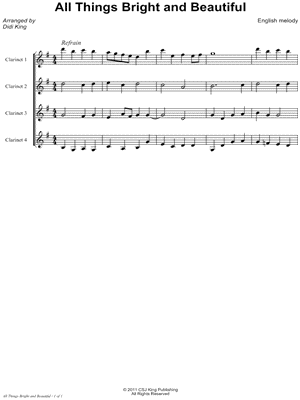 All Things Bright and Beautiful - Score (Clarinet Quartet)