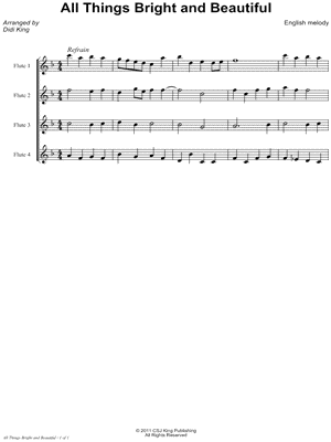 All Things Bright and Beautiful - Score (Flute Quartet)