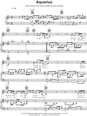 Aquarius by Aqua - Sheet Music