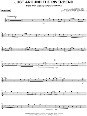 Just Around the Riverbend - Alto Saxophone from Pocahontas - Sheet Music