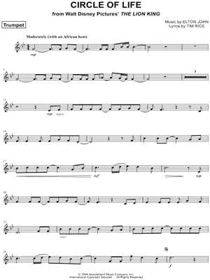 Circle of Life - Trumpet from The Lion King - Sheet Music