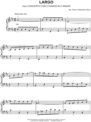 Largo, from Concerto for 2 Pianos In C Minor by Johann Sebastian Bach - Sheet Music