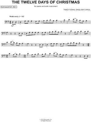 The Twelve Days of Christmas - Bass Clef Instrument