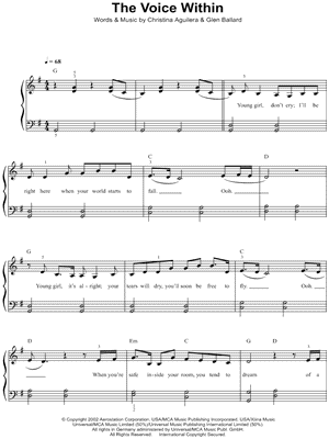 The Voice Within by Christina Aguilera - Sheet Music