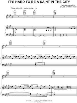 It's Hard To Be a Saint In the City by Bruce Springsteen - Sheet Music
