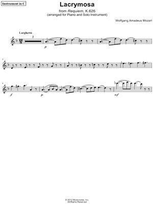 Lacrymosa, from Requiem K. 626 - C Instrument