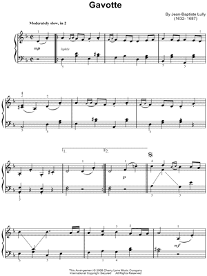 Gavotte by Jean Baptiste Lully - Sheet Music
