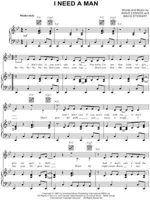 I Need a Man by Eurythmics - Sheet Music