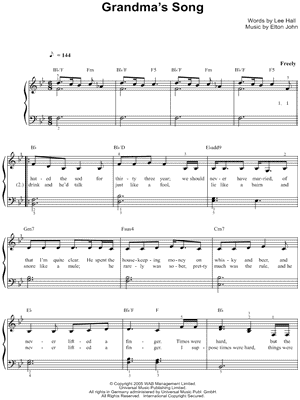 Grandma's Song by Elton John - Sheet Music