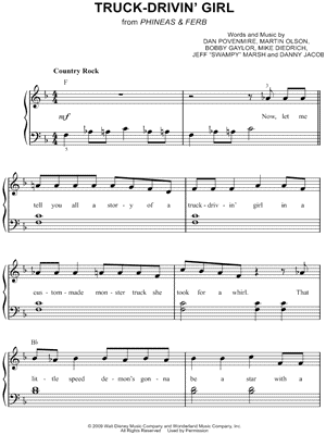 Truck Drivin' Girl by Phineas & Ferb - Sheet Music