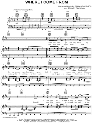 Where I Come From by Montgomery Gentry - Sheet Music
