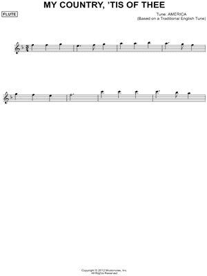 My Country, 'Tis of Thee - Flute