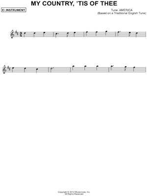 My Country, 'Tis of Thee - Instrument in Eb