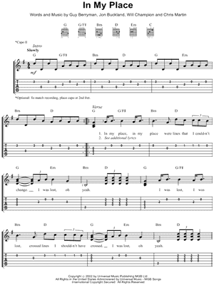 In My Place by Coldplay - Sheet Music