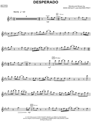 Desperado - Flute by The Eagles - Sheet Music