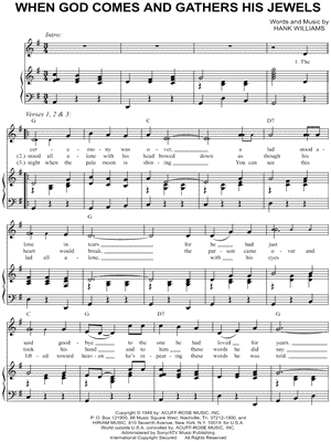 When God Comes and Gathers His Jewels by Hank Williams - Sheet Music