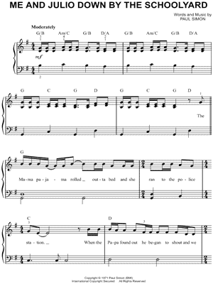 Me and Julio Down By the Schoolyard by Paul Simon - Sheet Music