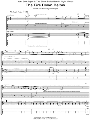 The Fire Down Below by Bob Seger & the Silver Bullet Band - Sheet Music