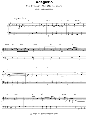 Adagietto, from Symphony No.5 (4th Movement) from Death in Venice - Sheet Music