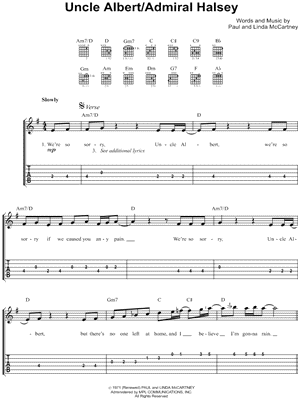 Uncle Albert / Admiral Halsey by Wings - Sheet Music