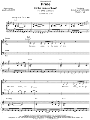 Pride (In the Name of Love) by U2 - Sheet Music