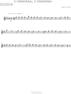 O Chanukah, O Chanukah - C Instrument