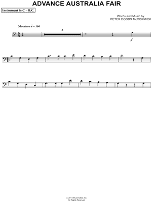 Advance Australia Fair - Bass Clef Instrument