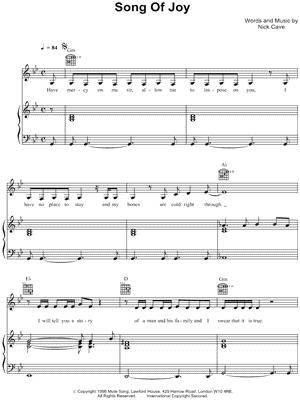 Song of Joy by Nick Cave - Sheet Music